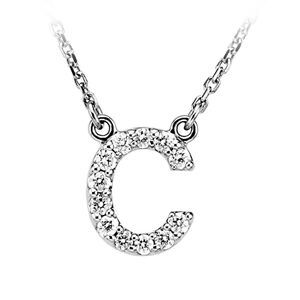 1/6 Cttw Diamond & 14k White Gold Block Initial Necklace, Letter C